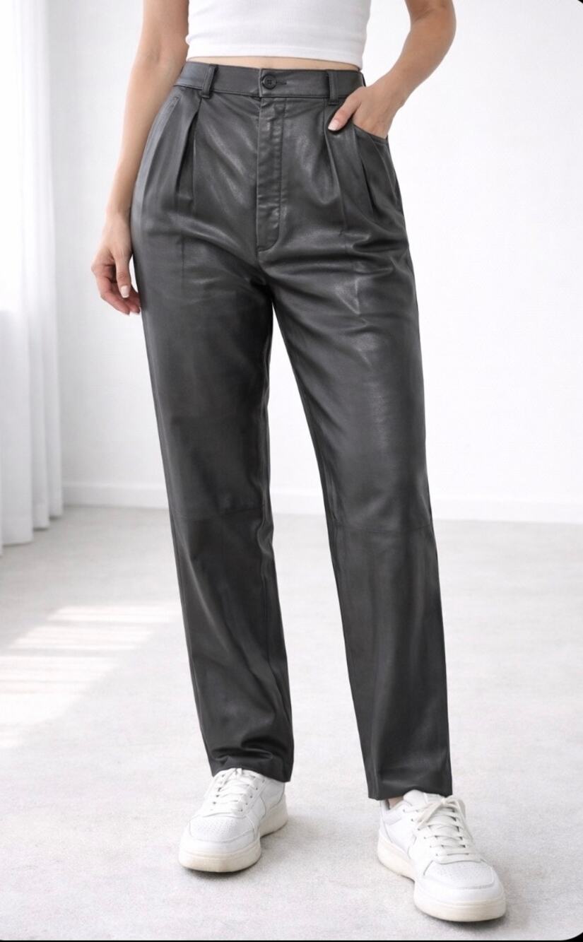 Ferragamo Vintage 1980’s Gray Calf Leather Pants 32” Waist 34” Inseam EU 52